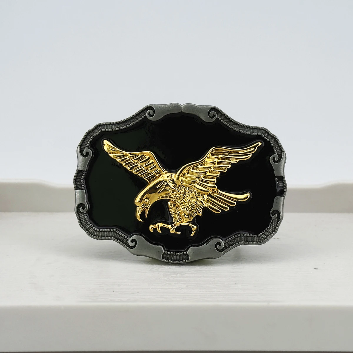 Zinc Alloy Western Retro Style Denim Golden Eagle, Golden Horse Leather Belt Buckle Alloy Automatic Buckle Classic Leather Belt