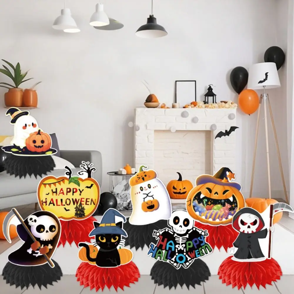 

9Pcs/Set Creative Halloween Honeycomb Decorations 3D Gothic Style Honeycomb Centerpieces Scary Theme Paper