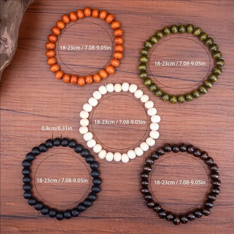 Miss JQ 5pcs/set Vibrant Adjustable Wooden Bead Bracelets Set - Colorful Fashion Accessories for Men & Women