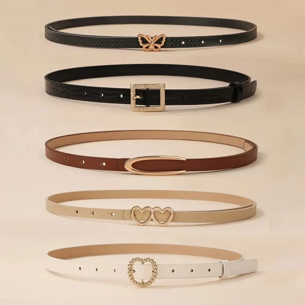 5 unids/set cinturón de mujer con botones a la moda Y2k faja Simple de cuero PU pantalones de cintura versátiles de lujo