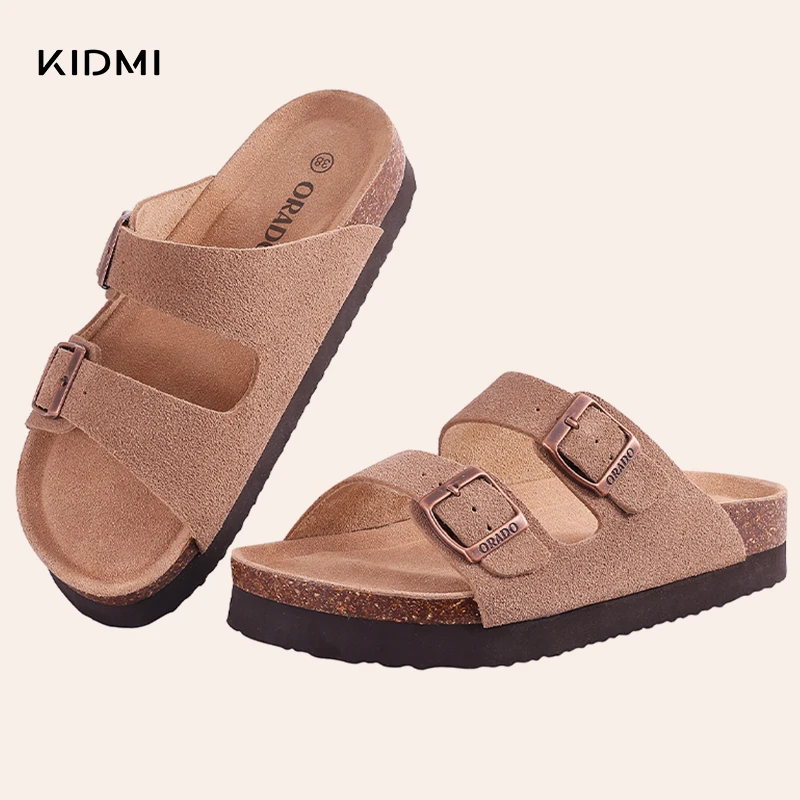 

Kidmi Women's Cork Clogs Sandals Fashion Men Mules Sandals Soft Suede Beach Shoes with Arch Support Slides Leather Clogs Slides