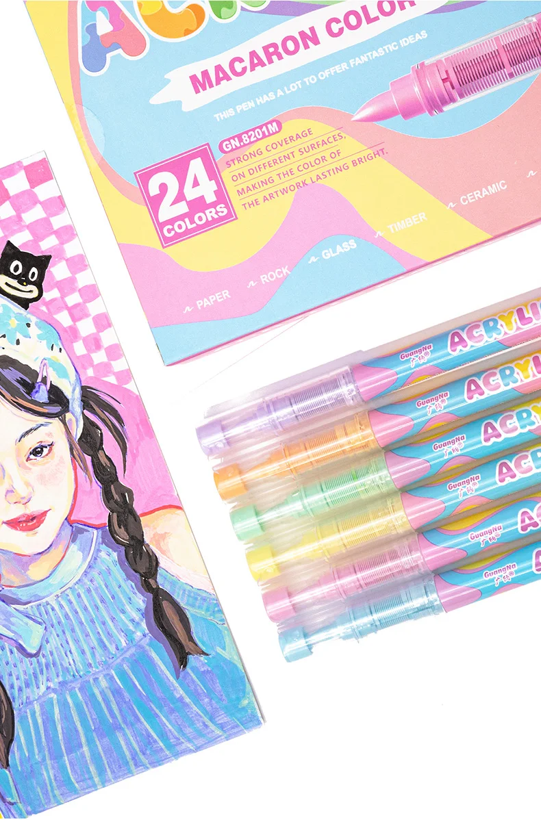 GuangNa 12-72 Farben Acryl-Marker-Stiftset mit weichen Pinseln, Hautton, Macaron-Farben, DIY handgezeichnet, Mal-Kunstmarker-Stifte, GN.8201F/M – Detail 31