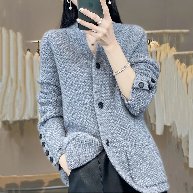 Autumn Winter 2025 New Korean Stand Collar Knitting Cardigan Women's Sweater Jacket Loose High Quality Ladies Sweater Coat Tops