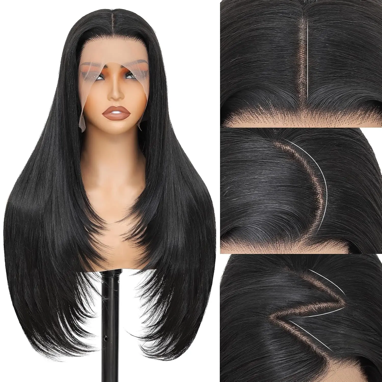 

Синтетический парик 13x4 HD Lace Front без клея, предварительно прорезанный - длинный прямой черный, 18-32 дюйма, для чернокожих женщин, удобный для начинающих
