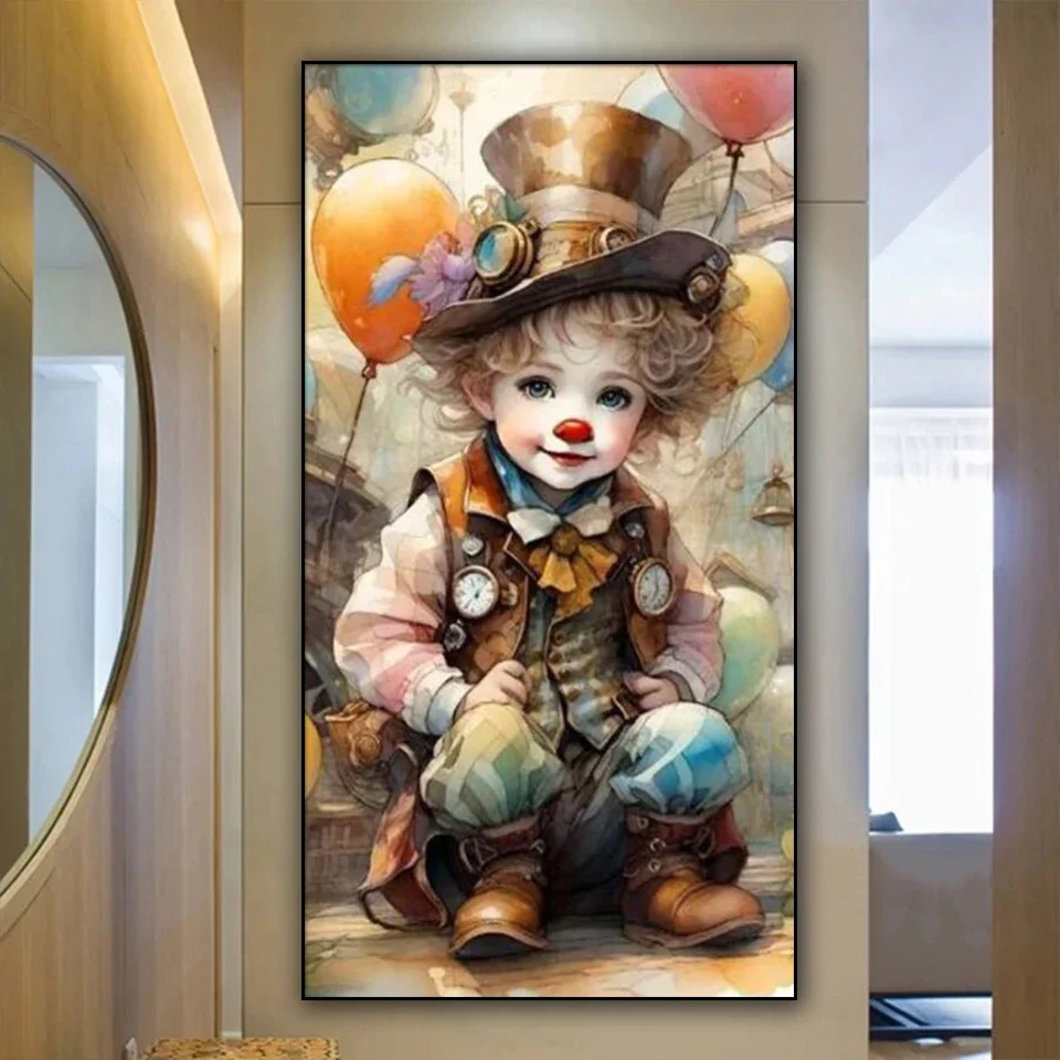 Large DIY 5D Diamond Painting Cute Clown Ballon Full Diamond Mosaic Jewelry cross stitch Kits Cartoon Painting Home Decoration