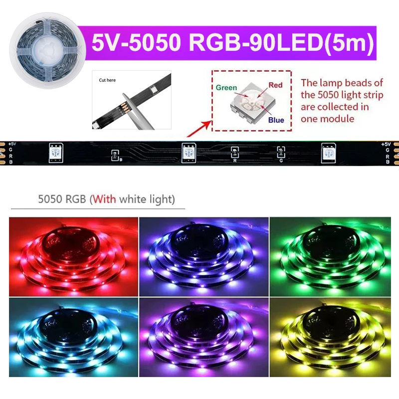 USB Music Sync RGB Led Strip Lights For TV Backlight Dimmable RGB Led Tape Smart Remote Control 5V RGB Led Ribbon Strip