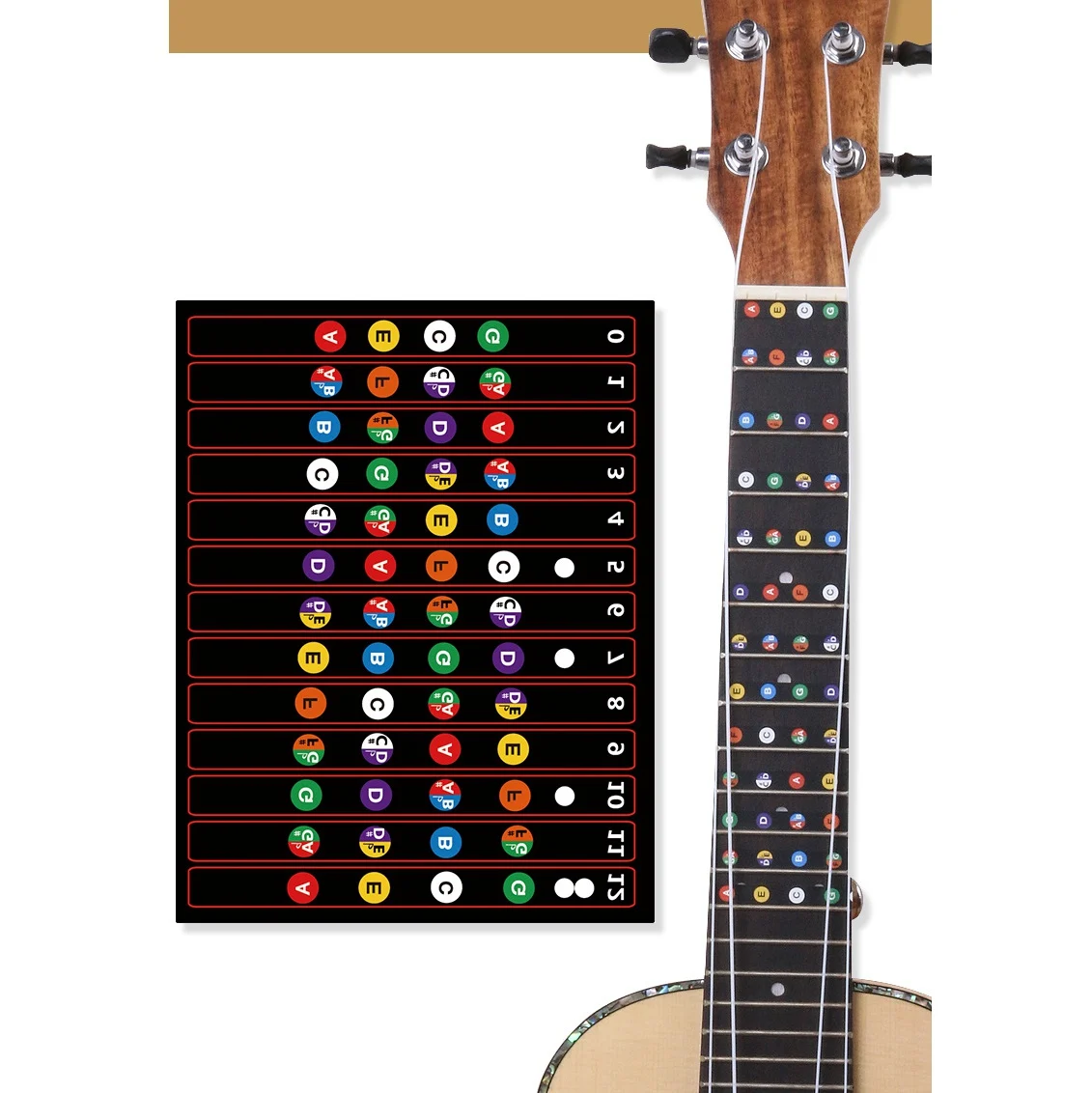 Ukulele Fretboard Stickers Chord Fret Stickers Note Sticker Finger Guide for Ukulele Beginner 10PCS