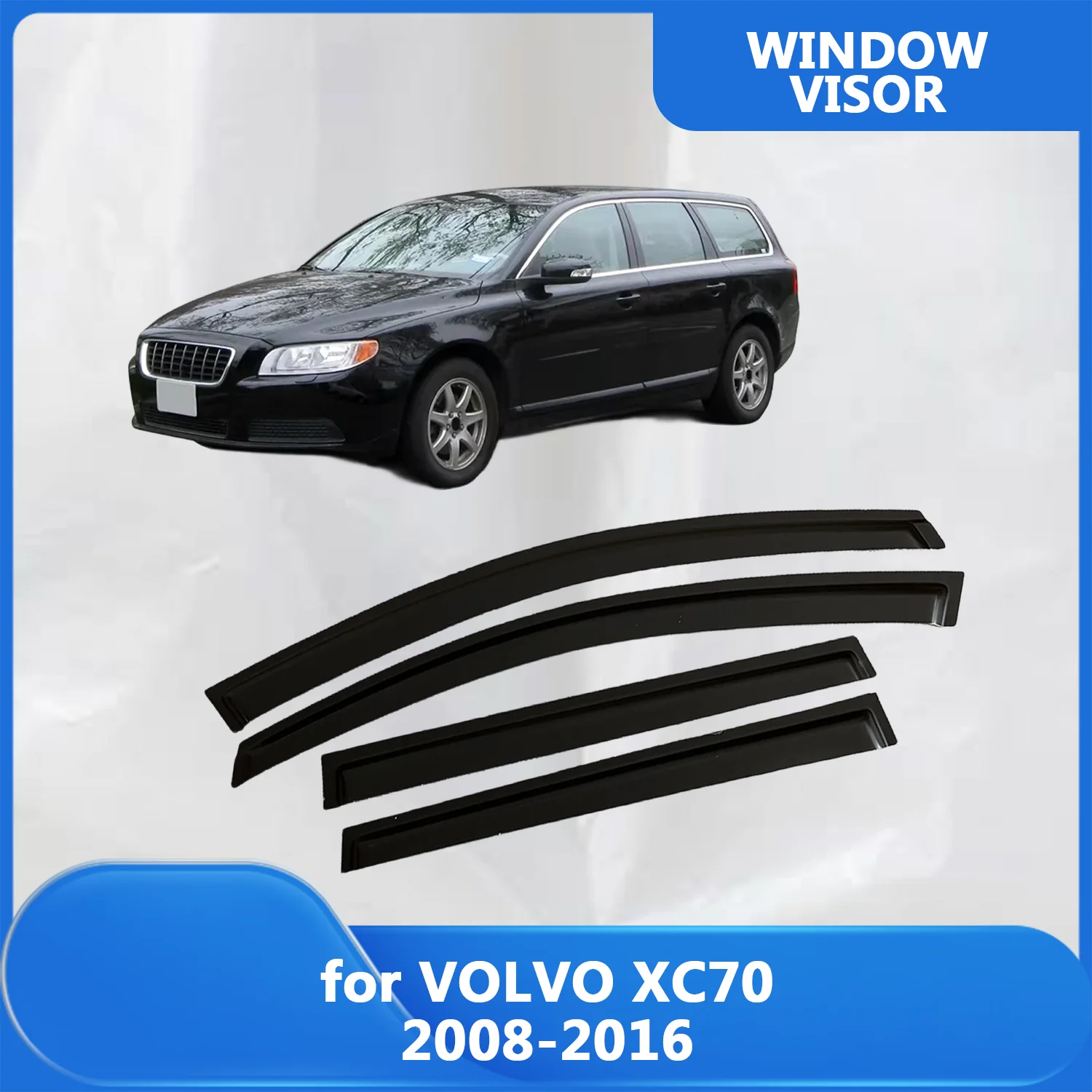 

FOR VOLVO XC70 2008 2009 2010 2011-2016 Side Window Visor Rain Guard Side Vent Deflector Weathershield Outside-Mount Tape On
