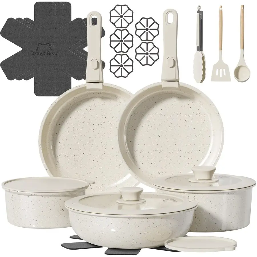 

23 Pcs Pots and Pans Set Non Stick, Ceramic Cookware Set Non Toxic with Detachable Handles, Healthy Induction Cookware Oven Safe