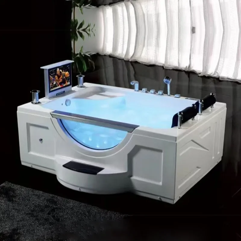 Acrylic double bathtub, constant temperature lift TV homestay double skirt bathtub SPA bubble pool