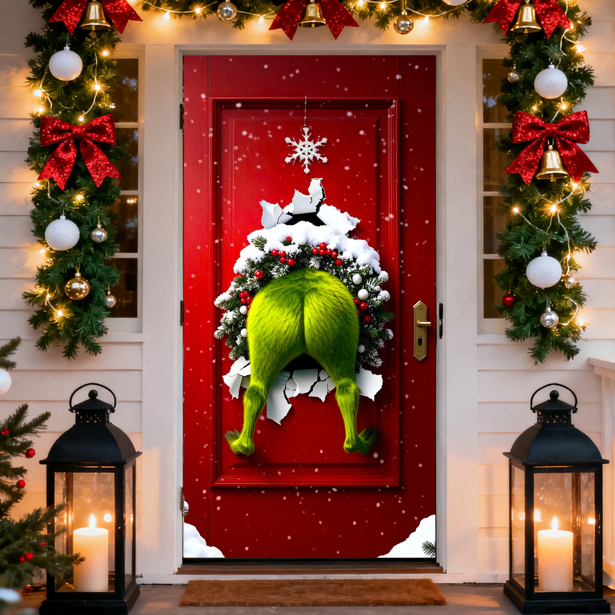 

67 Christmas Theme door cover background six seven festival decoration door room child green red Grinch New Year backdrop