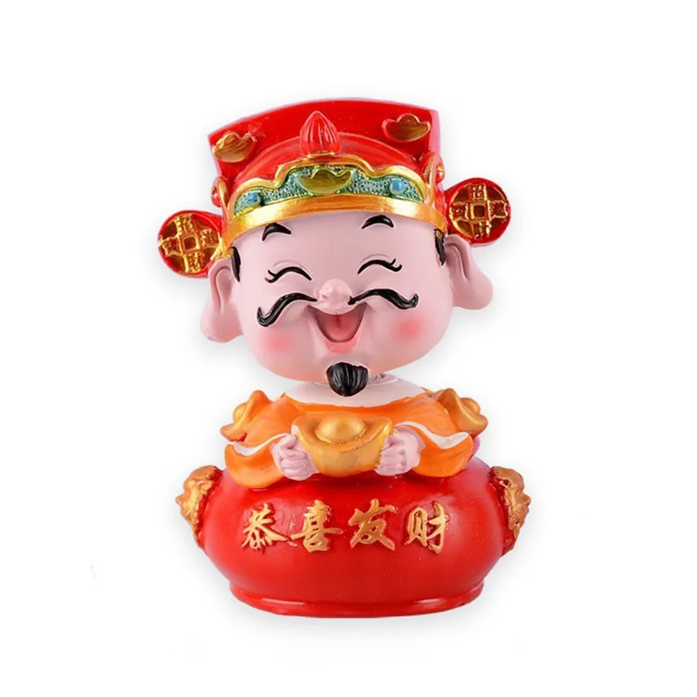 Resin Wobble Head God of Wealth Resin Figurine Red, Gold Treasure Basin Figure Tabletop Ornament