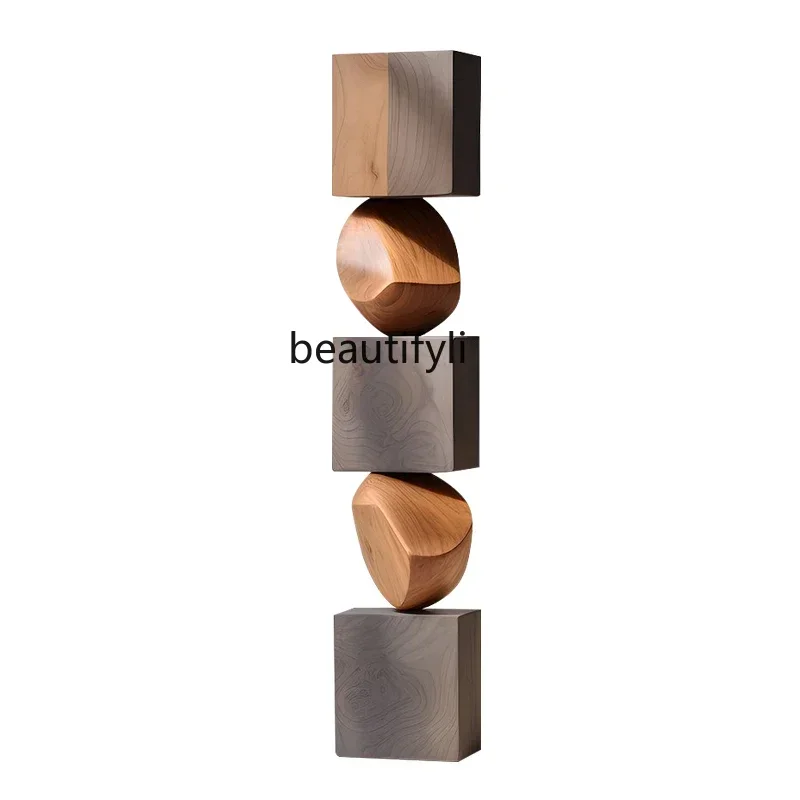 

Yyh Endless Pillar Designer Hotel Solid Wood Sculpture Art Floor Ornament Entrance Ornament