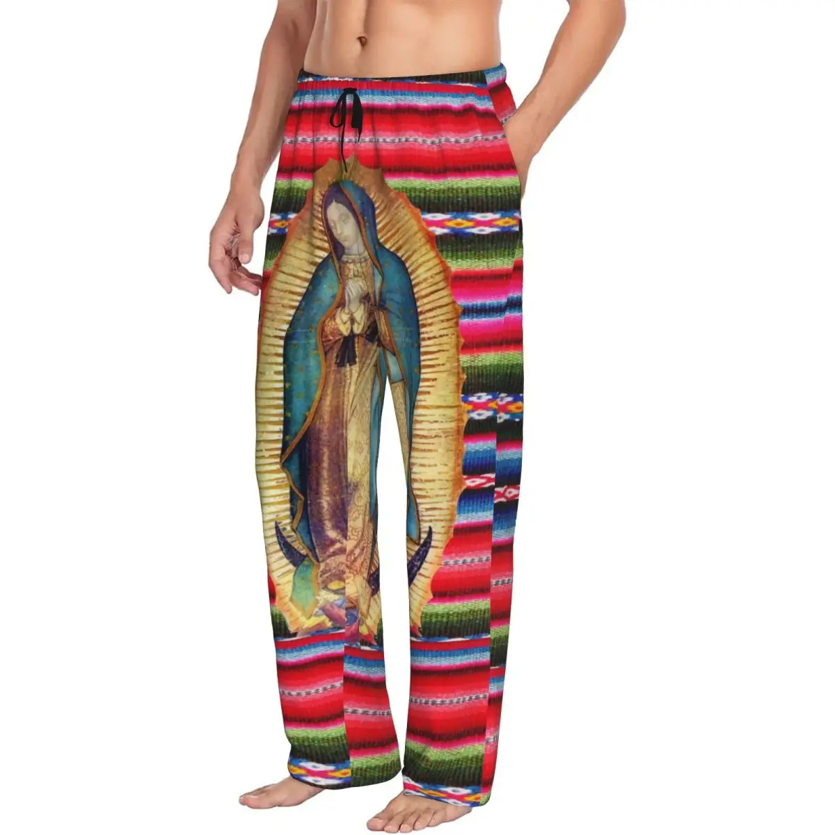 Custom Print Our Lady Of Guadalupe Virgen Maria Zarape Pajama Pants  Virgin Mary Catholic Sleep Sleepwear Bottoms with Pockets