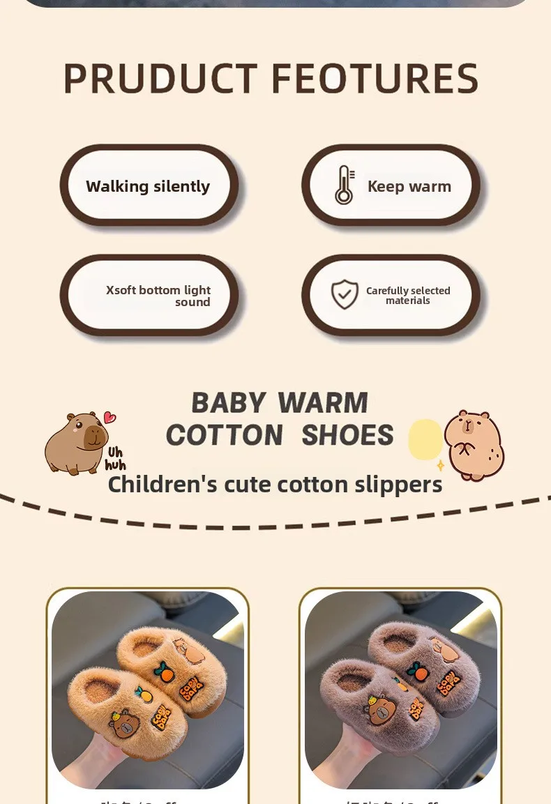 Capybara Winter Kinder-Plattform-Hausschuhe 2026 Modische Warme Plüsch-Eltern-Kind-Hausschuhe Rutschfeste Damen-Baumwollschuhe – Detail 5