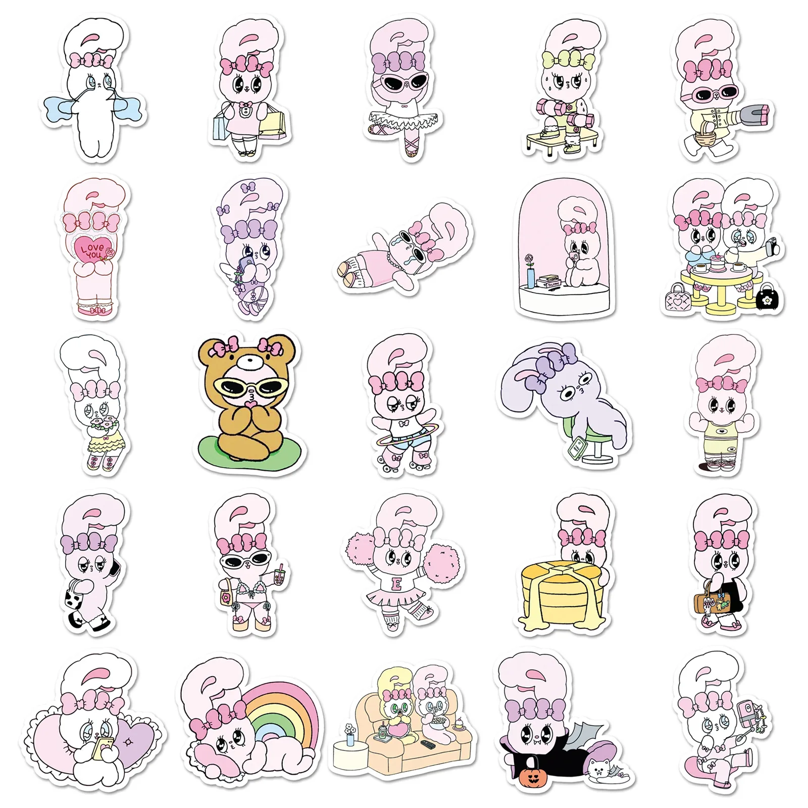 Autocollant de dessin animé avec Illustration de lapin Esther, étiquette Graffiti amusante pour téléphone portable, bagages, Skateboard, DIY bricolage, 50 pièces