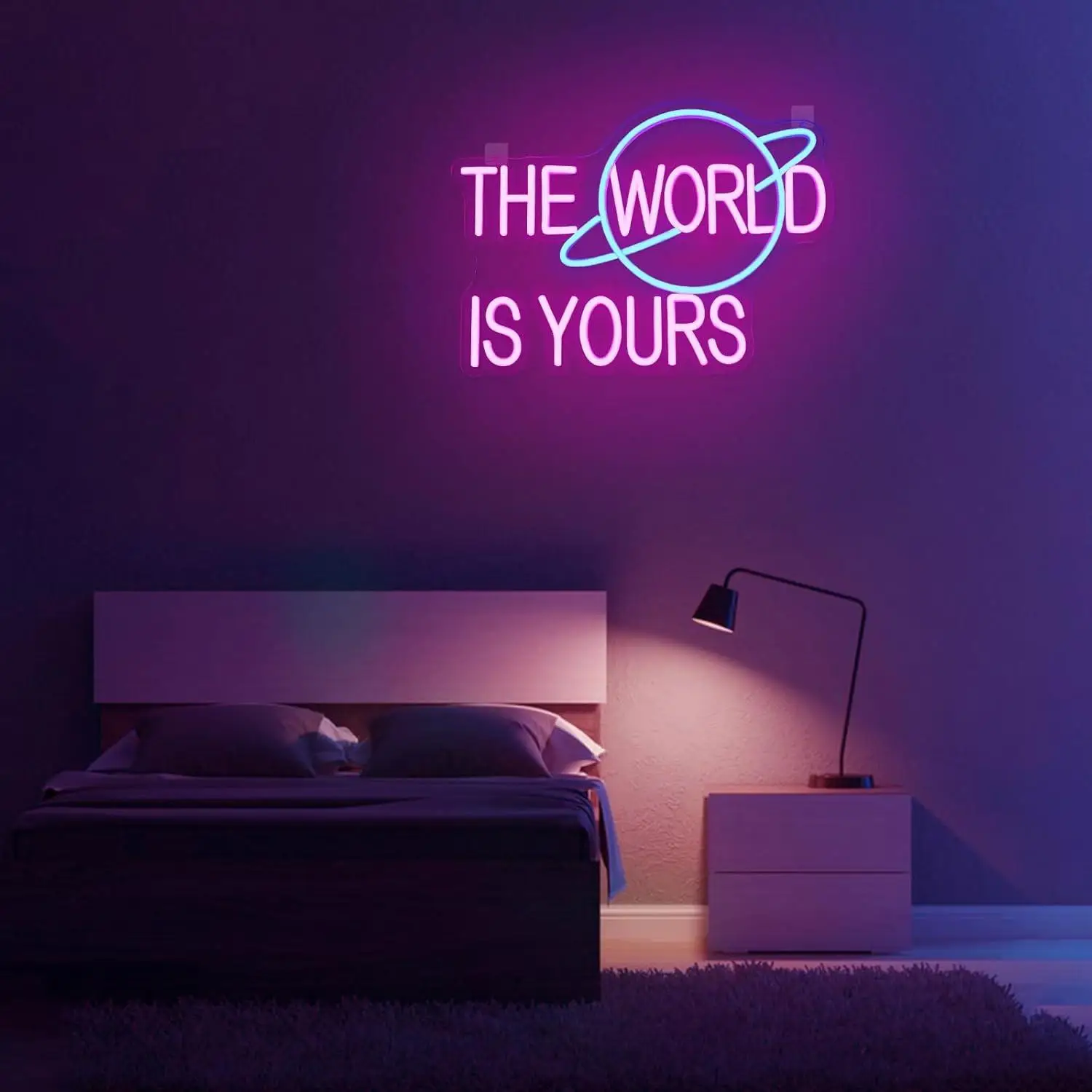 The World is Yours Neon Sign USB Dimmable LED Neon Lights for Bedroom Office Game Room Graduation Party Wedding Decor Gifts