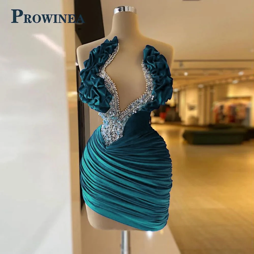 Prowinea Delicate Sheath Homecoming Dresses Cut-out Flower Crystals Pleat Bodycon Zipper Robe de Soiree Customized Plus Size