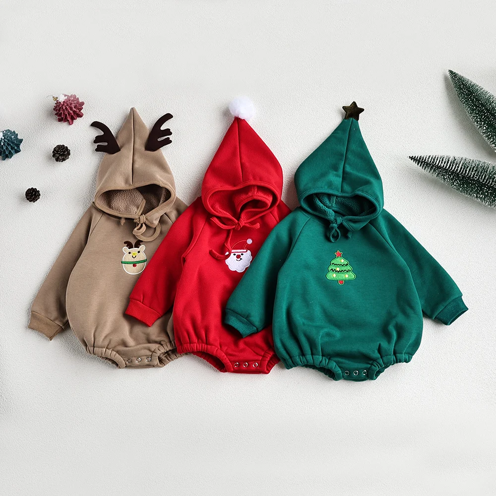 ベビーボディスーツ-クリスマスワンピース-刺繍入りサンタクロース-ベビー服