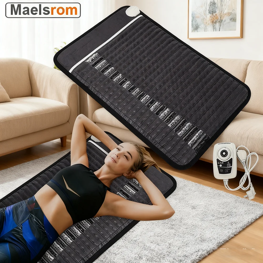 

80X50CM PEMF Far Infrared Heating Mat with Amethyst & Jade Stones Therapy Massage Cushion Back Pain Relief Muscle Recovery Tool