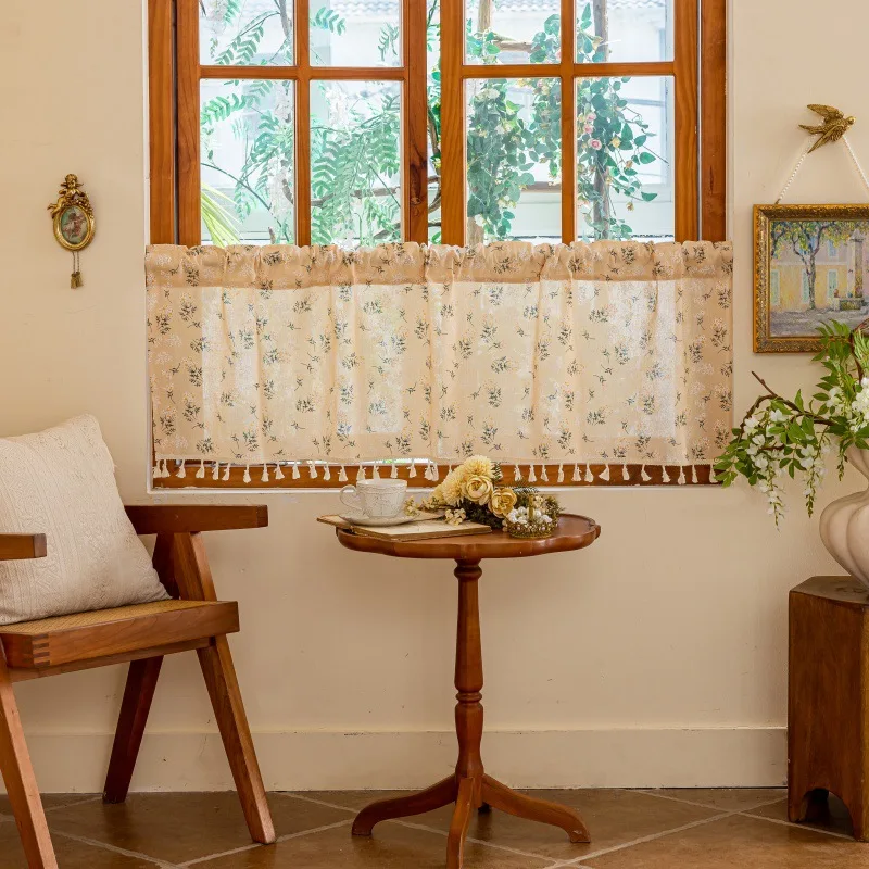 نافذة المطبخ النسيج الستار الأزهار شرابة قصيرة مزرعة خمر شيك لغرفة النوم غرفة المعيشة مقهى ديكور ضوء تصفية