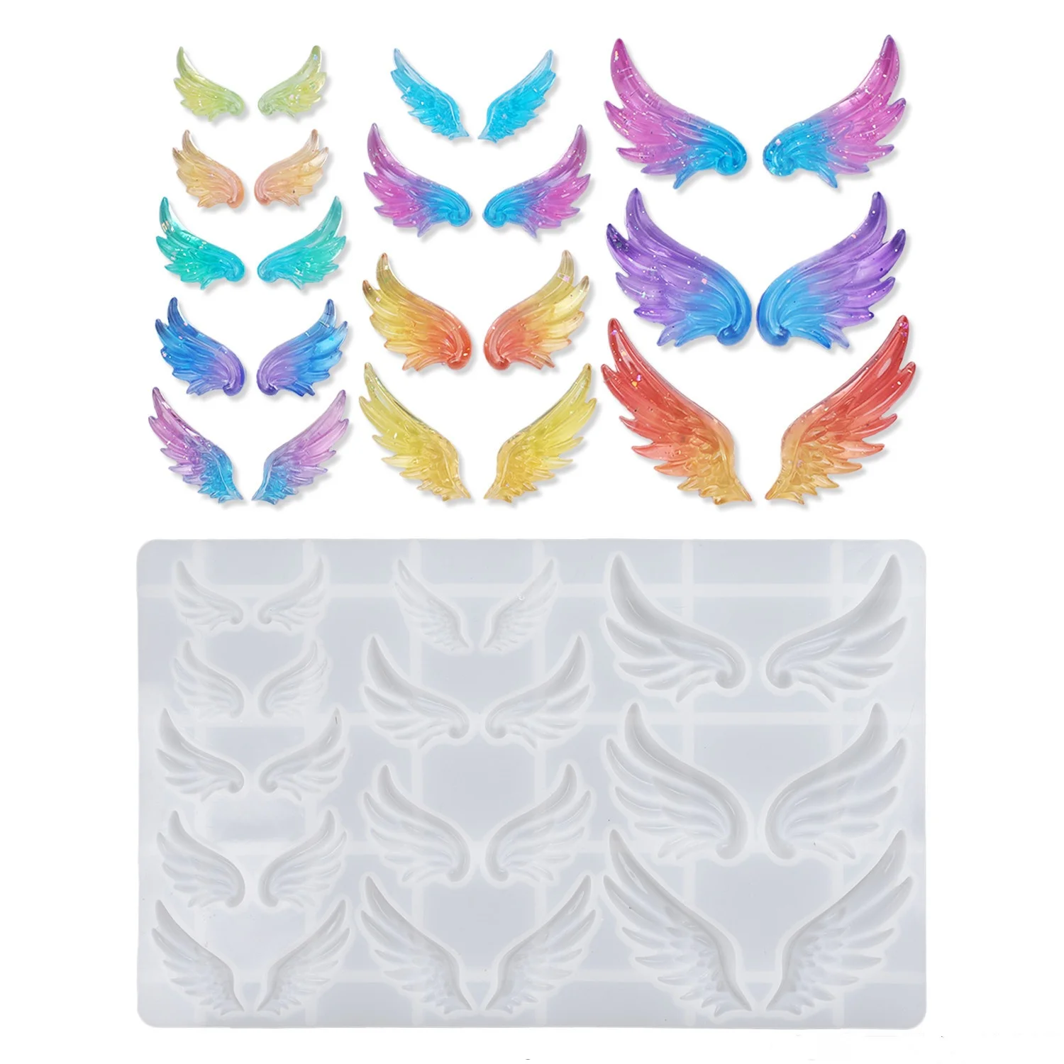 DIY Crystal Resin Mold Angel Wings Cute Multi-Size Wings Keychains Mirror Epoxy Silicone Mold For Jewelry Making Pendant Molds