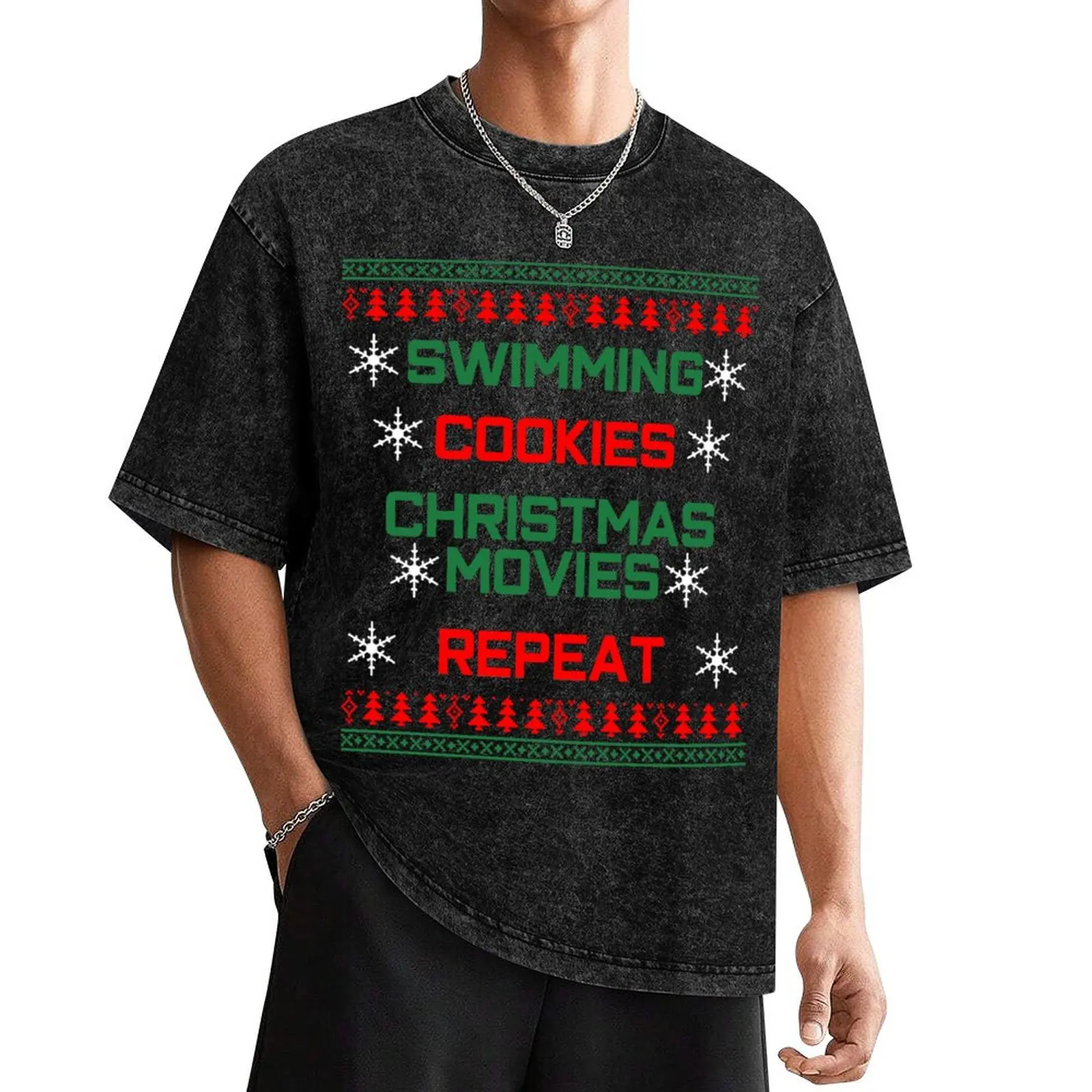 

Swimming Christmas T-Shirt Blouse shirts graphic tee mens white t shirts
