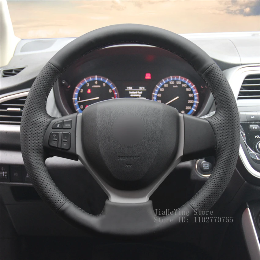 DIY Hand-Stitched Non-slip Leather Steering Wheel Cover Wrap for Suzuki CELERIO S-CROSS SX4 / Vitara 2015 Interior Accessories