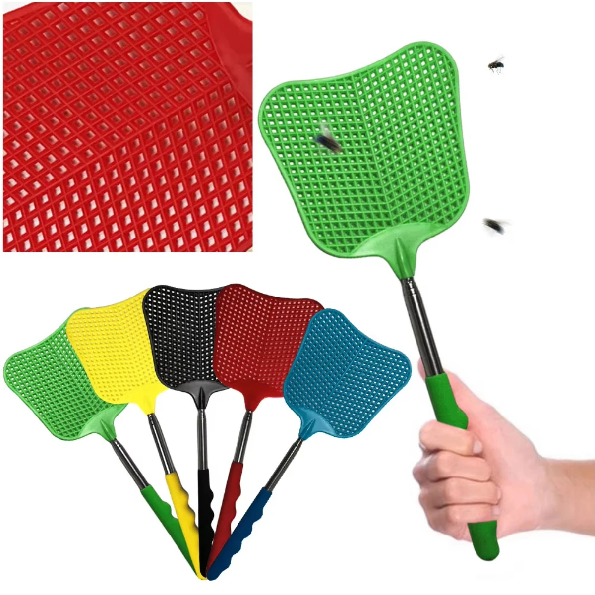 1pc Telescopic Fly Swatters Retractable Manual Plastic Fly Swatter Extendable Flyswatter With Long Pole Manual Bugs Killer Tool