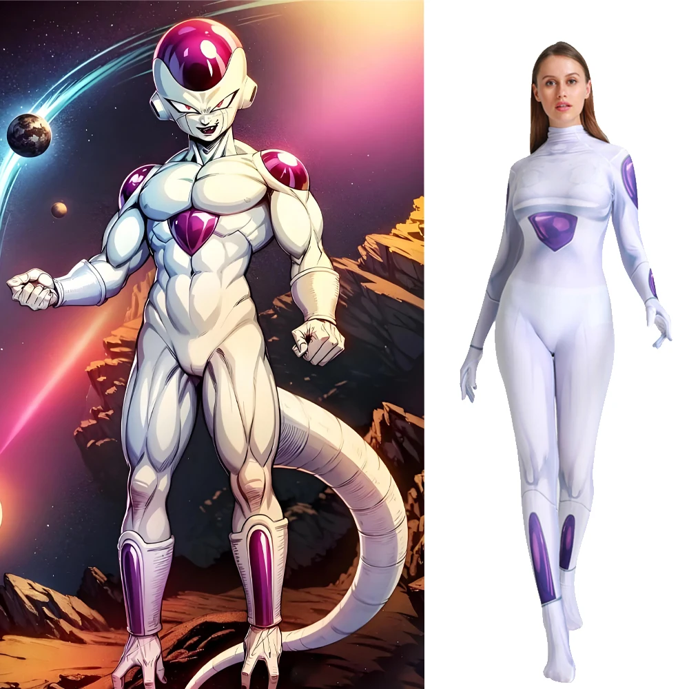 

Frieza Cosplay 3DPrinted Spandex Zentai Bodysuit Jumpsuits Halloween Frieza Costume Suit Anime Cosplay Frieza Bodysuit for Woman