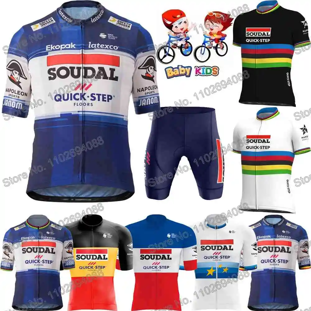 Soudal Quick Step 2023 Boys Cycling Jersey Set Kids Cycling Clothing Summer MTB Bicycle Bib Shorts Children Road Bike Shirt Suit