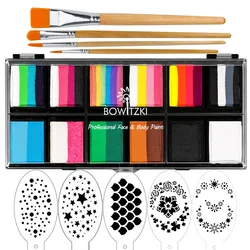 Bowitzki Carnival Professional Face Painting Kit for Kids Adults 12x10gm Body Stencil One Stroke Split Cake Rainbow Halloween