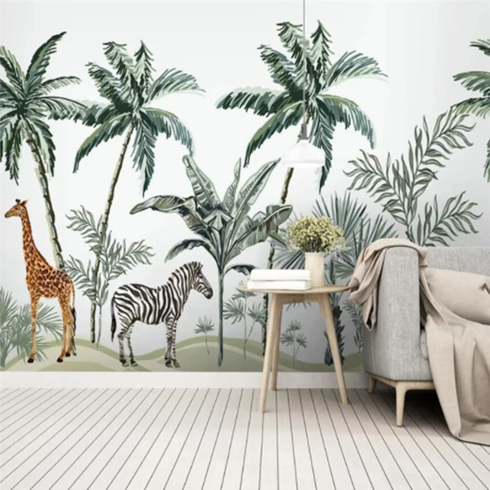 

Milofi Large 3D WallpaperMural Custom Nordic Hand-painted Tropical Plants And Animals TV Background Wallpaper Mural