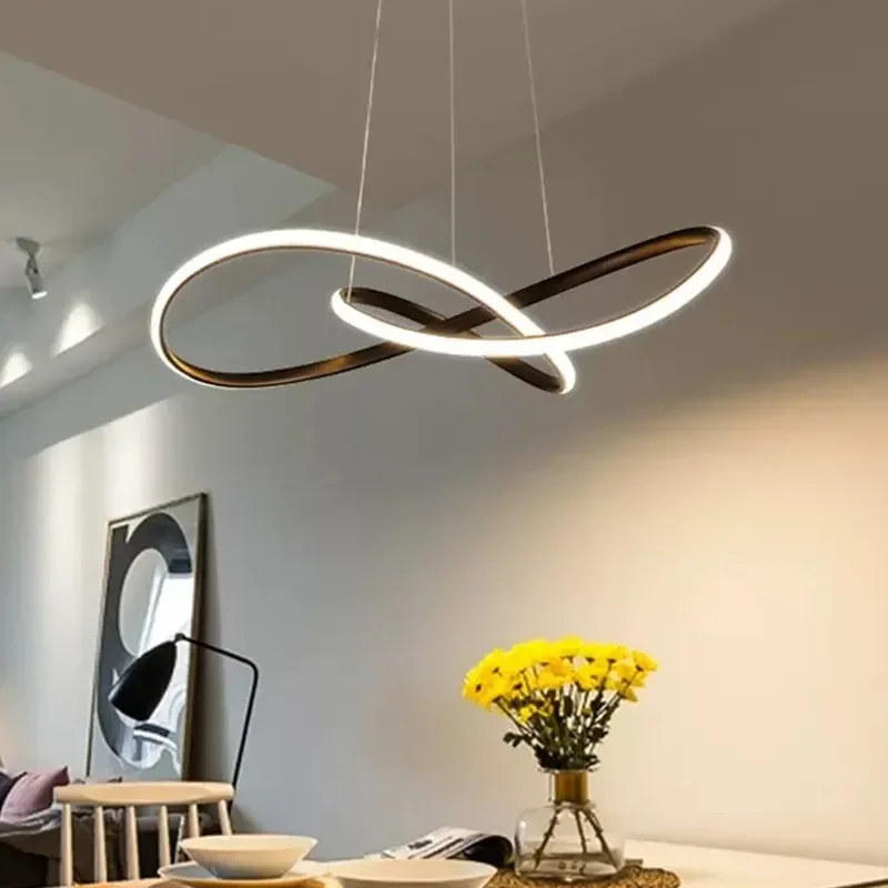 Nordic LED Pendant Light Hanging Aluminum Line Remote Dimming Lighting For Master Bedroom Living Room Dining Room Home Luminaire