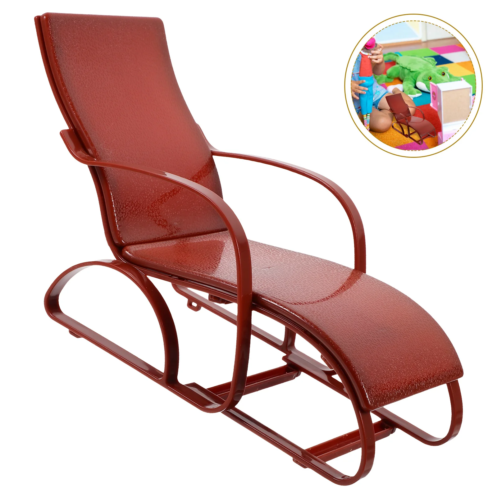 Kids Toys Beach Chair Miniature House Accessories Lounge Model Brown Furniture Child