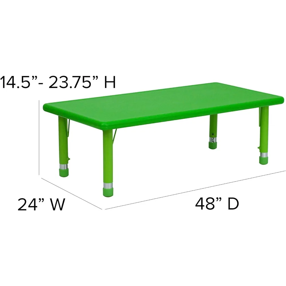 Mesa de atividade ajustável para escola e casa, mesa de plástico retangular para crianças, 24 "x 48" l, verde