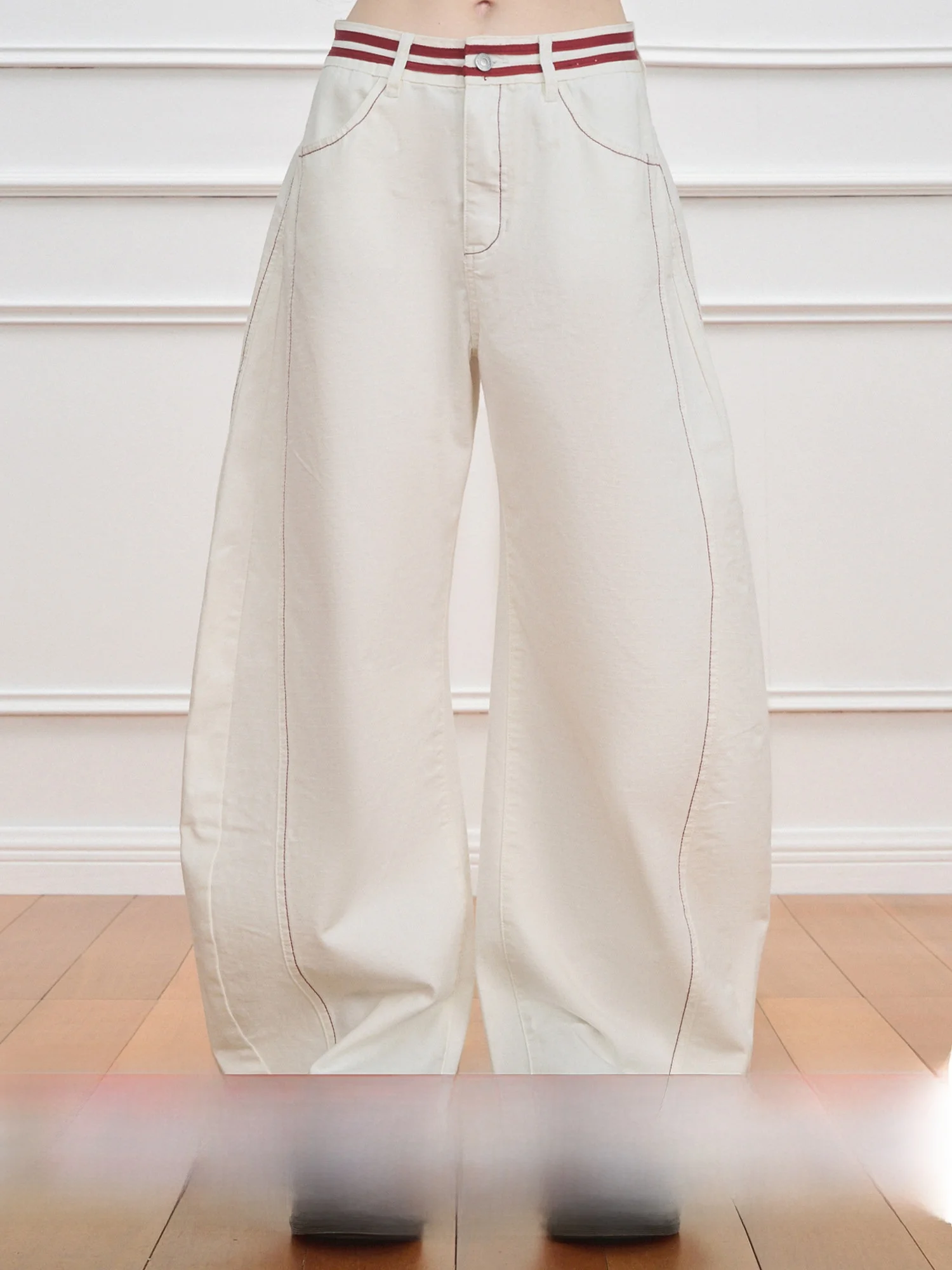 

Женские брюки NECY Original Color Blo Stripe: свободные, повседневные, универсальные, длинные, с декоративными элементами, модель «бананы»