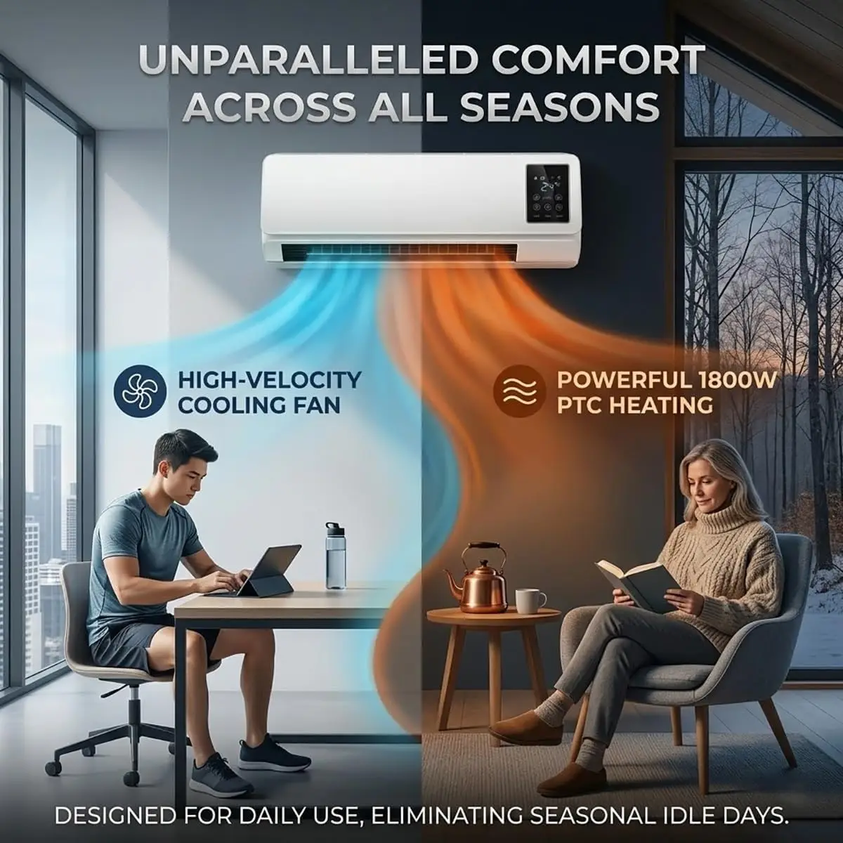 Quiet Wall Mounted Air Conditioner Mini Split AC/Heating System, Ductless Small AC Unit for Bedroom, Wall Mount AC Unit Indoor Air Conditioner Heater Combo with Remote Control No Window(White)