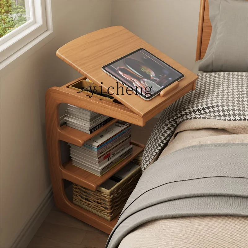 

ZC Solid Wood Sofa Side Table Movable Living Room with Wheels Side Cabinet Bedside Supporter Household