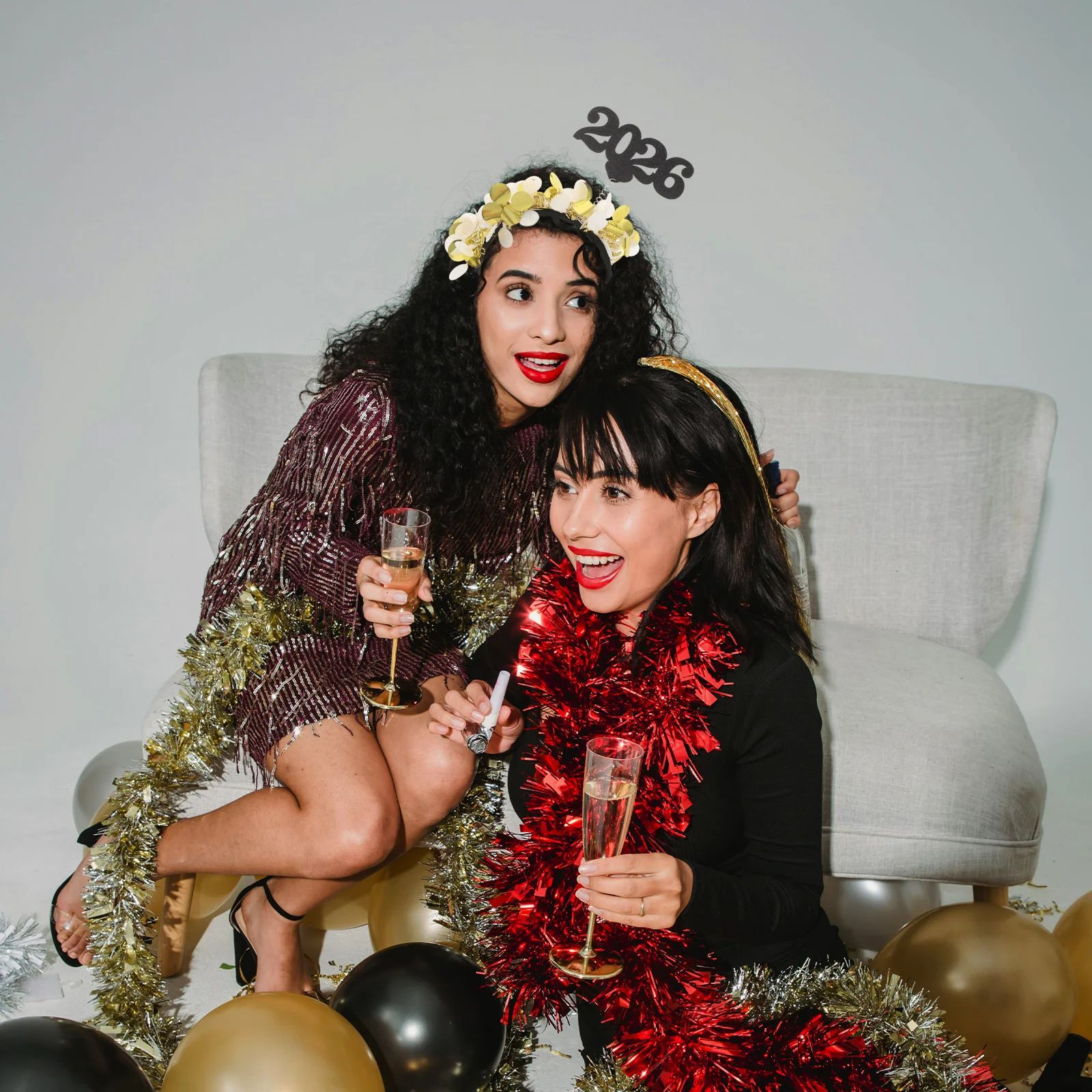 

3pcs New Year Headband 2026 Gold Hair Hoop For Girls Ladies Party Wear Lightweight Holiday Headband Set Festive Hairbands For