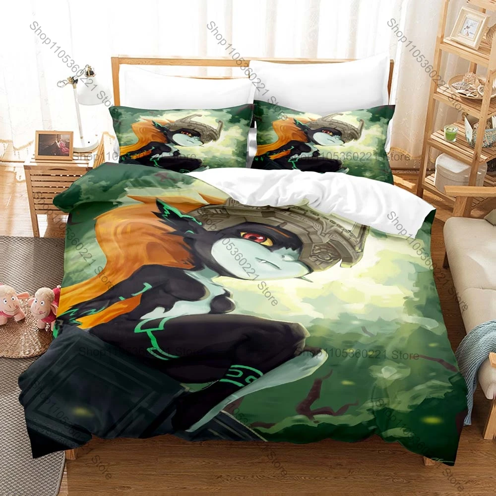 Game Chibi Midna Bedding Set 3Pcs Duvet Cover & Pillowcase Cartoon Bed Linen Set Game Fans Bedroom Decoration Gift