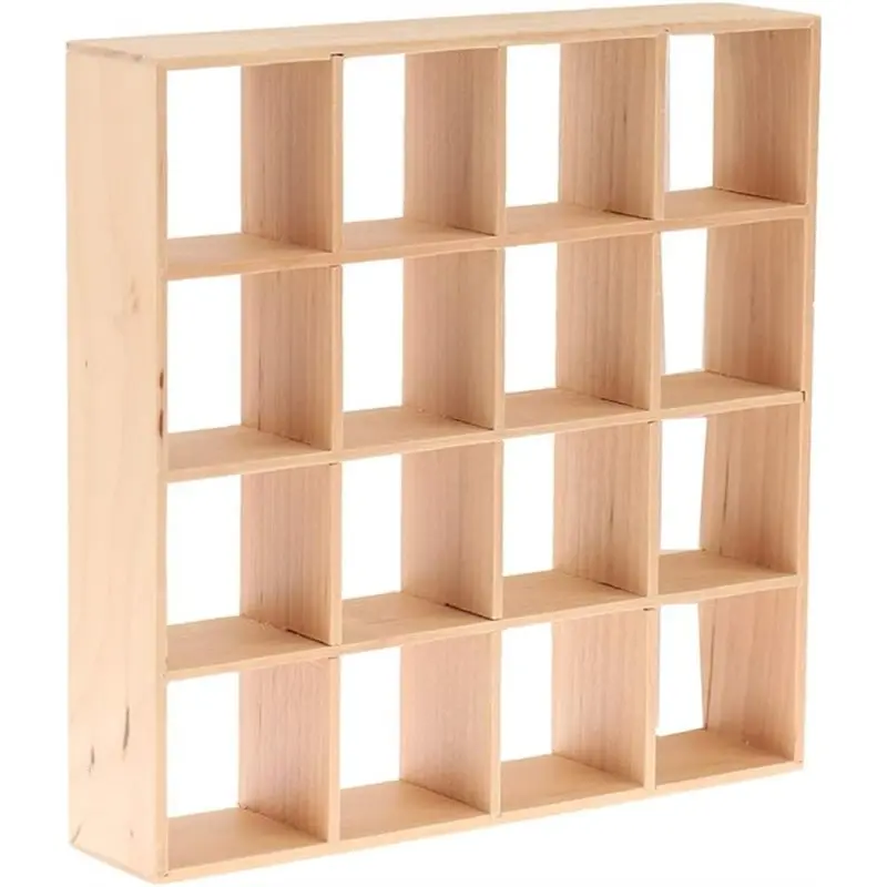 【RECOMMEND】1:12 Puppenhaus-Miniatur-Aufbewahrungsregal aus Holz, 16 Gitterregale, Hauswandregal, Bücherregal, Ausstellungszubehör