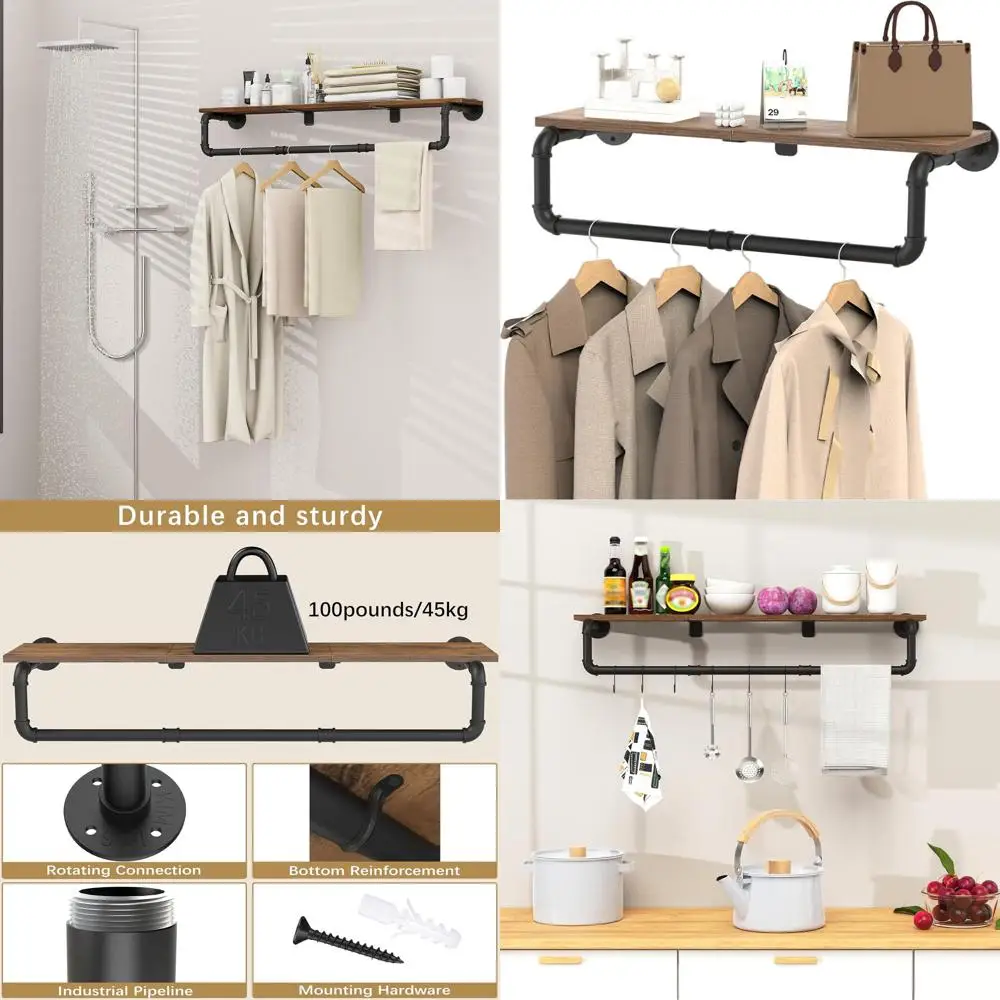 

Прочная настенная железная вешалка для одежды, 41,3x10,2x5,9 дюймов, черная, для подвешивания одежды