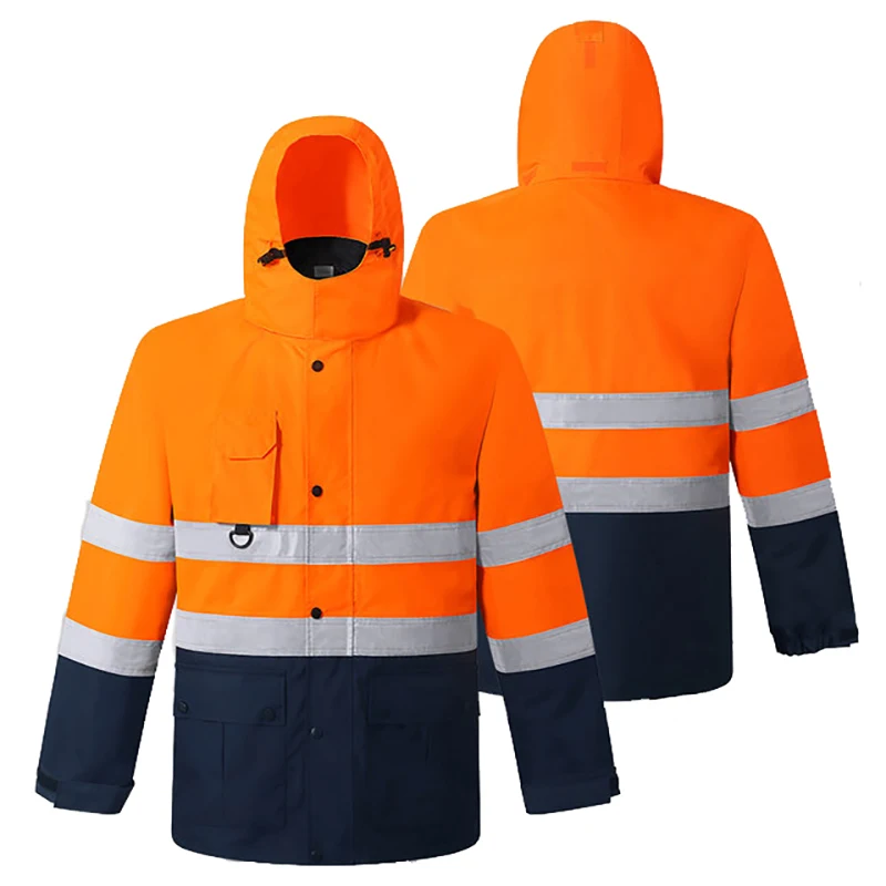 High Visibility Parka Men with Detachable Linner Waterproof Reflective Winter Jacket Hi Vis Rain Jacket Coat