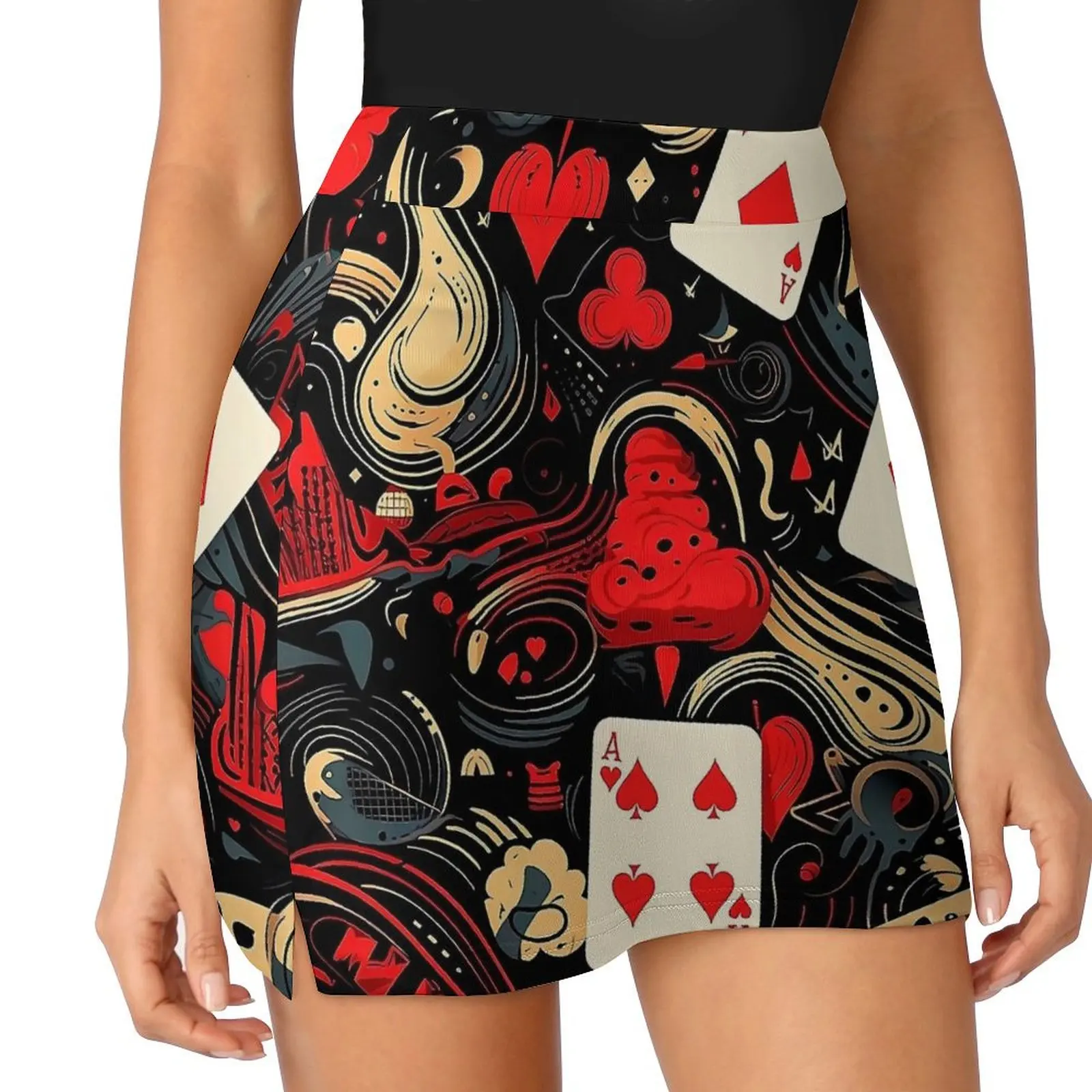 Abstract Playing Cards Skirt  Vintage Mini Skirts Summer High Waist Custom Street Style Casual Skirt Big Size