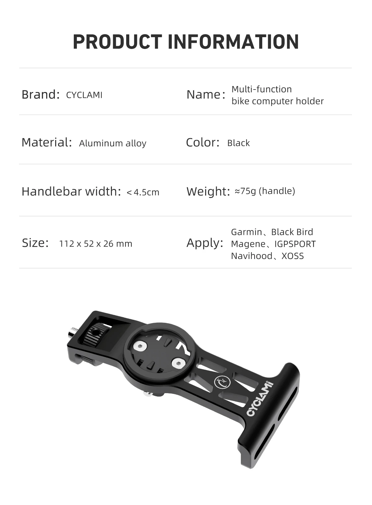 CYCLAMI BiKe Computerhalterung, multifunktionale Lenkerverlängerung, vordere Montage, Kamerahalterung für XOSS IGPSPORT – Detail 2