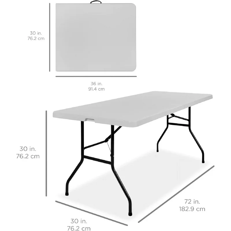 6ft plastic folding table, indoor heavy duty portable W/handle, lock picnic, party, camping-light gray