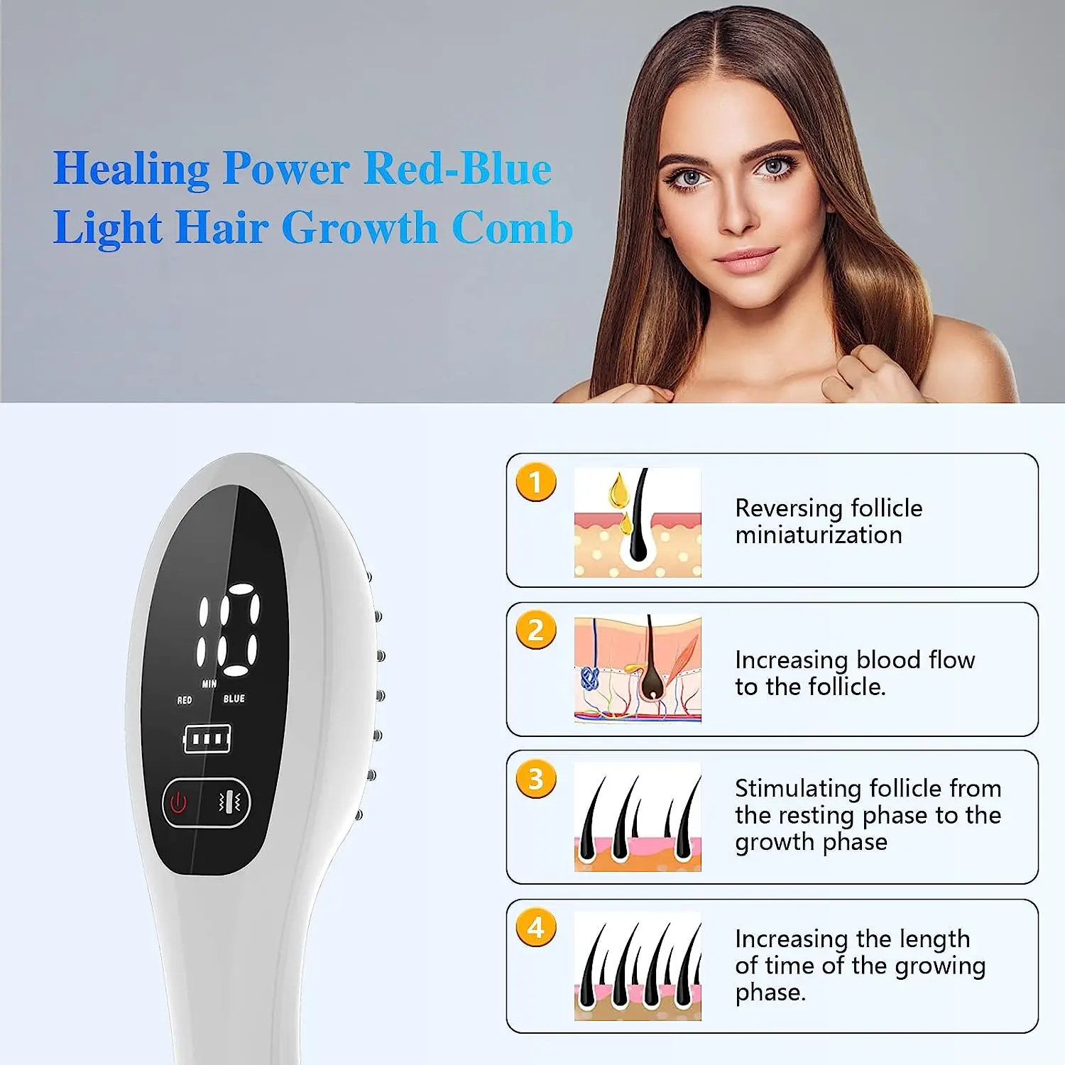 Electric Hair Comb Home Hair Growth Laser Therapy Device Anti-Hair Loss Hair Red Light Therapy Head Massager Regrowth Hair Brush