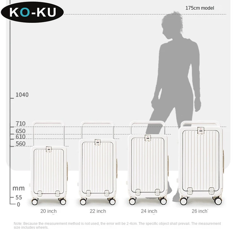 KO-KU Luggage 24 inch Wide Trolley 2024 New Front Opening Lid Suitcase Cup holder Type-C Port Universal Wheel  Trolley Case