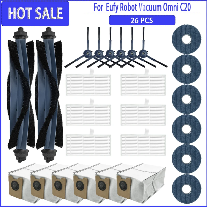 ลูกกลิ้งแปรงด้านข้าง HEPA FILTER Mops ถุงเก็บฝุ่นสําหรับ Eufy Omni C20 หุ่นยนต์หุ่นยนต์สูญญากาศอะไหล่อุปกรณ์เสริมวัสดุสิ้นเปลือง